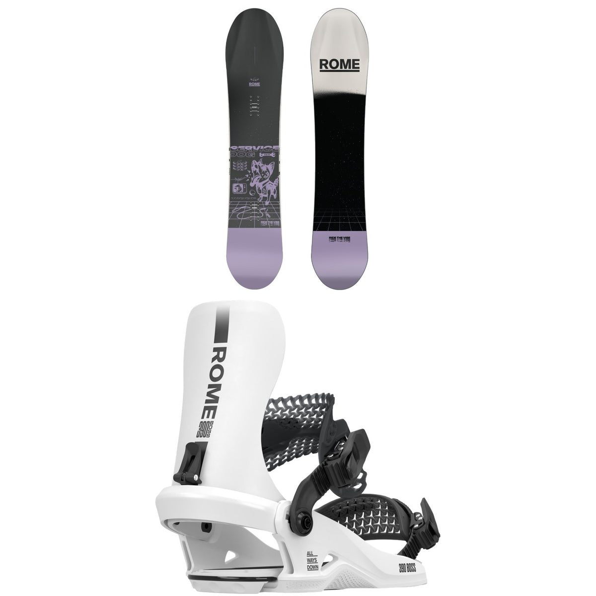 Rome Service Dog Snowboard + 390 Boss HW Snowboard Bindings 2026
