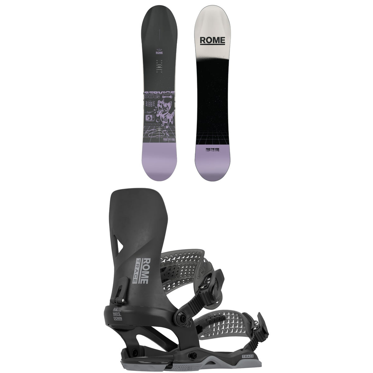 Rome Service Dog Snowboard + Trace AW Snowboard Bindings 2026