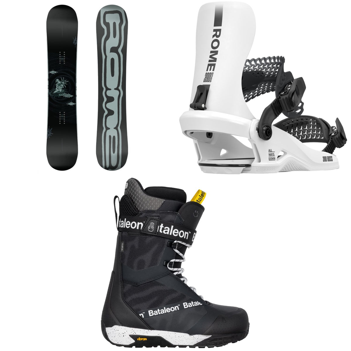 Rome Artifact Pro Snowboard + 390 Boss HW Snowboard Bindings + Bataleon Salsa Lace Snowboard Boots 2026