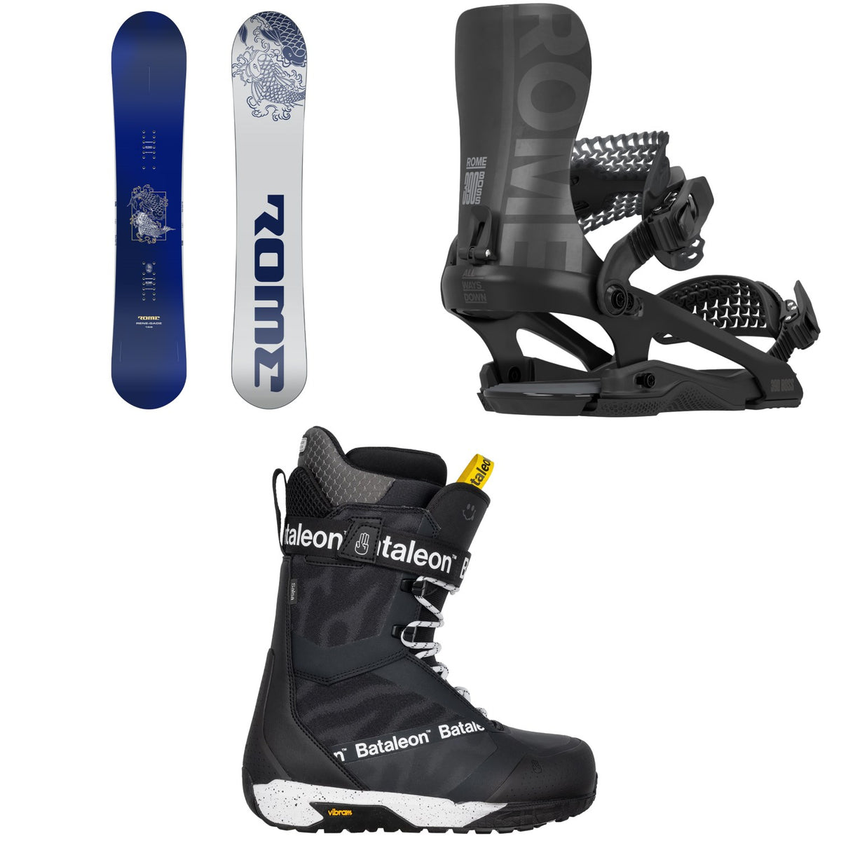 Rome Rene-Gade Snowboard + 390 Boss FW Snowboard Bindings + Bataleon Salsa Lace Snowboard Boots 2026