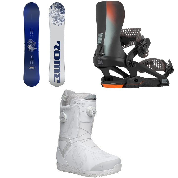 Rome Rene-Gade Snowboard + 390 Boss Pro FW Snowboard Bindings + Nidecker Kita Snowboard Boots 2026