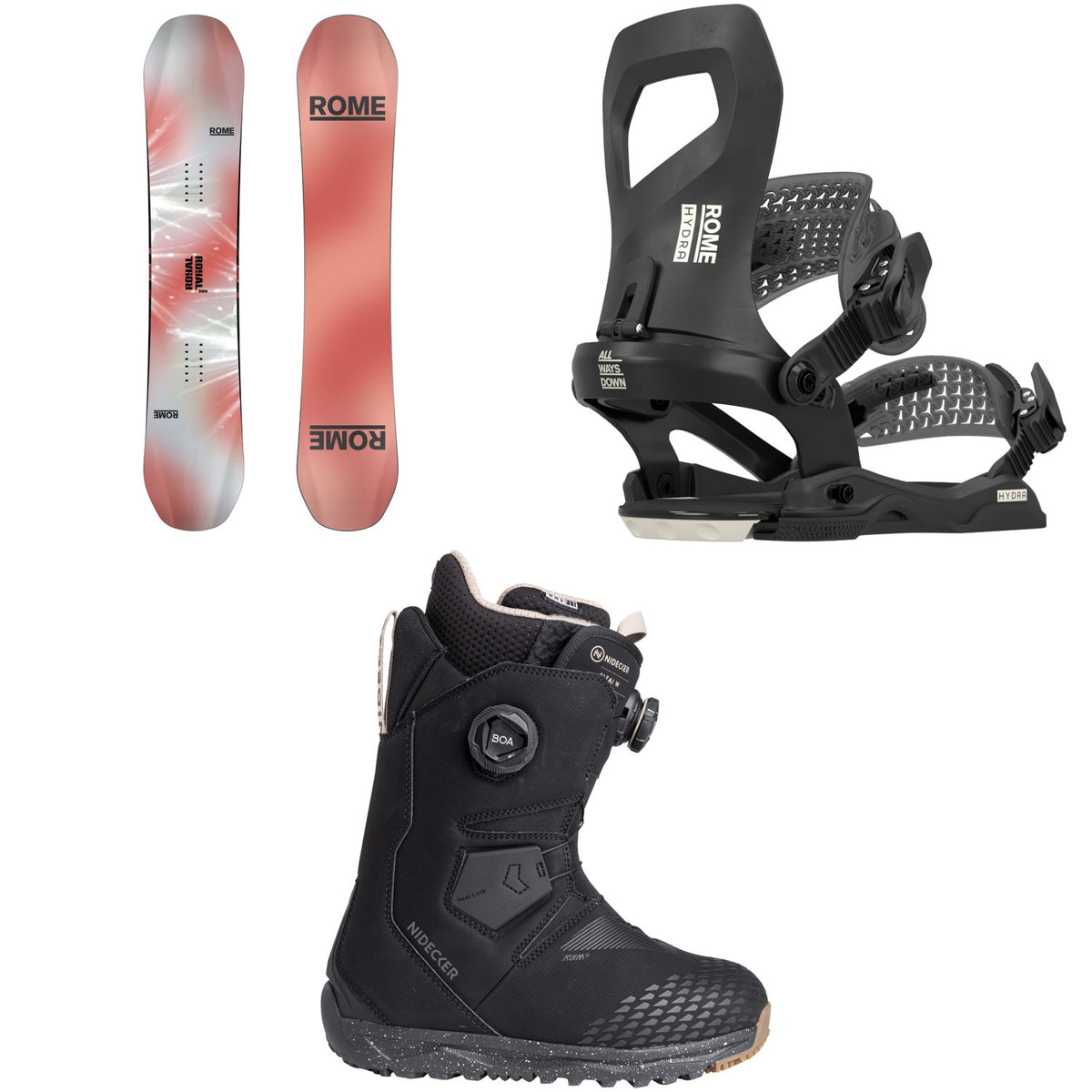 Rome Royal Snowboard + Hydra AW Snowboard Bindings + Nidecker Altai Snowboard Boots - Women's 2026