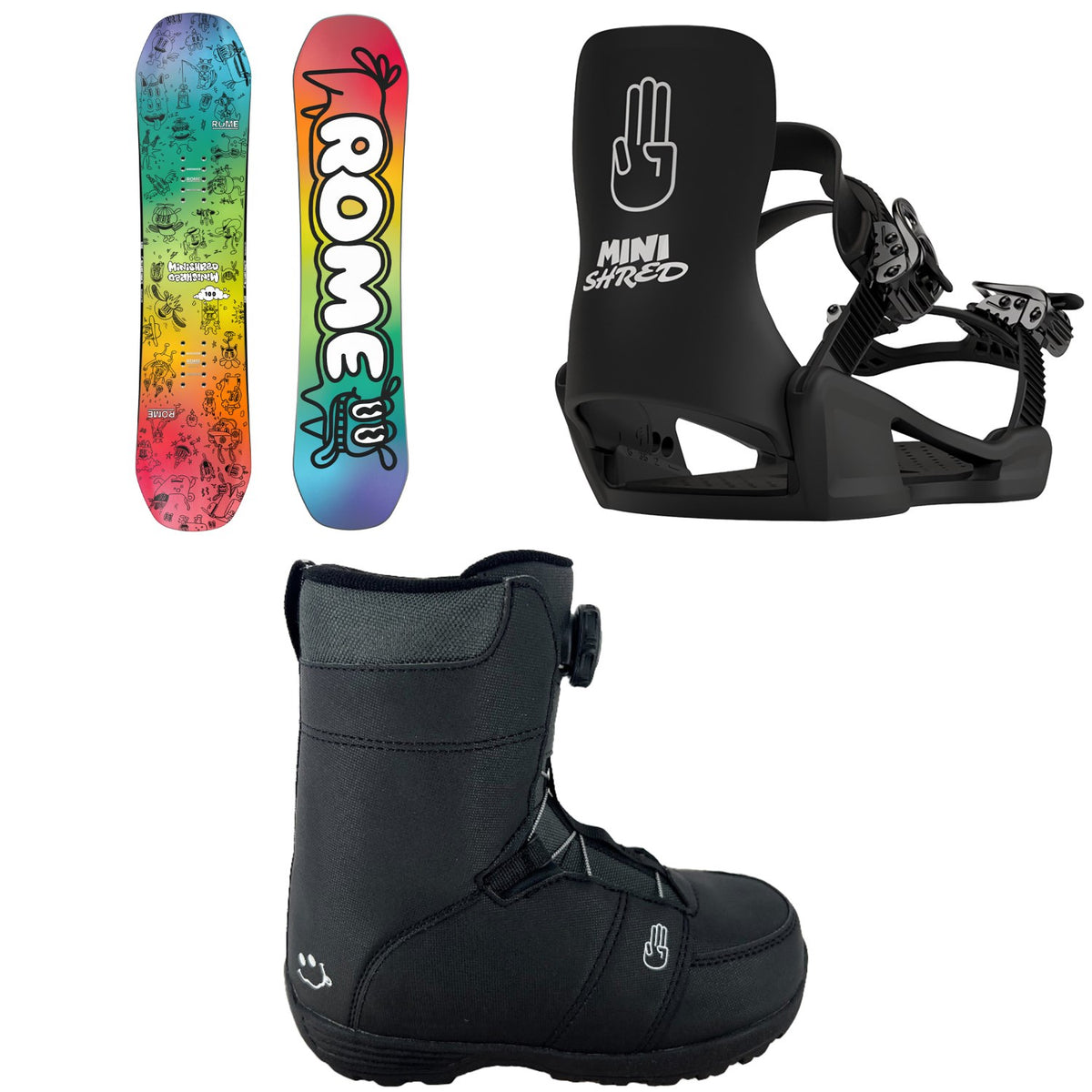 Rome Minishred Snowboard + Bataleon Minishred Snowboard Bindings + Bataleon Minishred Snowboard Boots - Kids' 2026