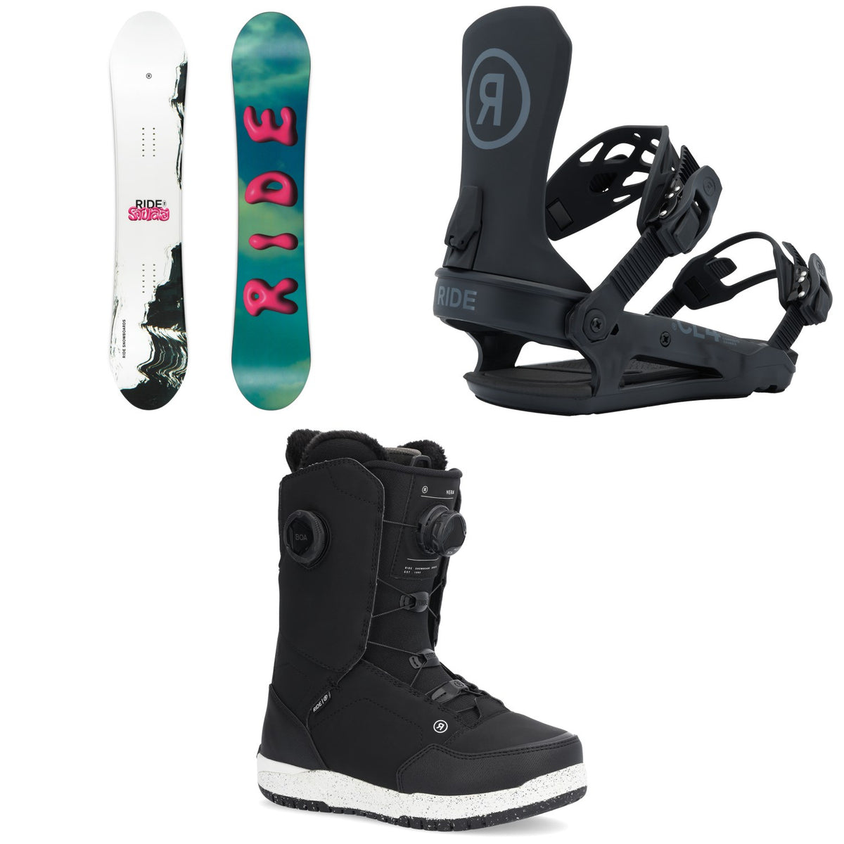 Ride Saturday Snowboard + CL-4 Snowboard Bindings+ Hera Snowboard Boots - Women's 2026