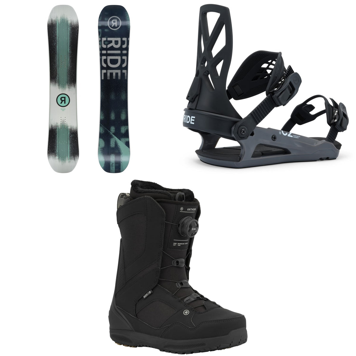 Ride Manic Snowboard + C-2 Snowboard Bindings + Anthem Snowboard Boots 2026