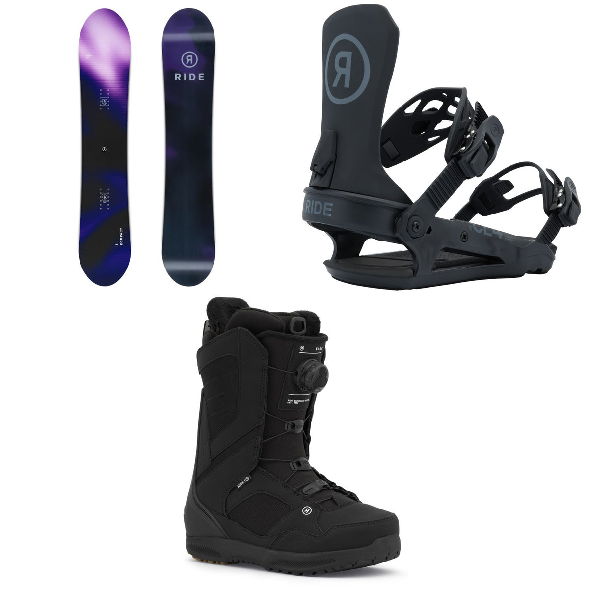 Ride Compact Snowboard + CL-4 Snowboard Bindings + Sage Snowboard Boots - Women's 2026