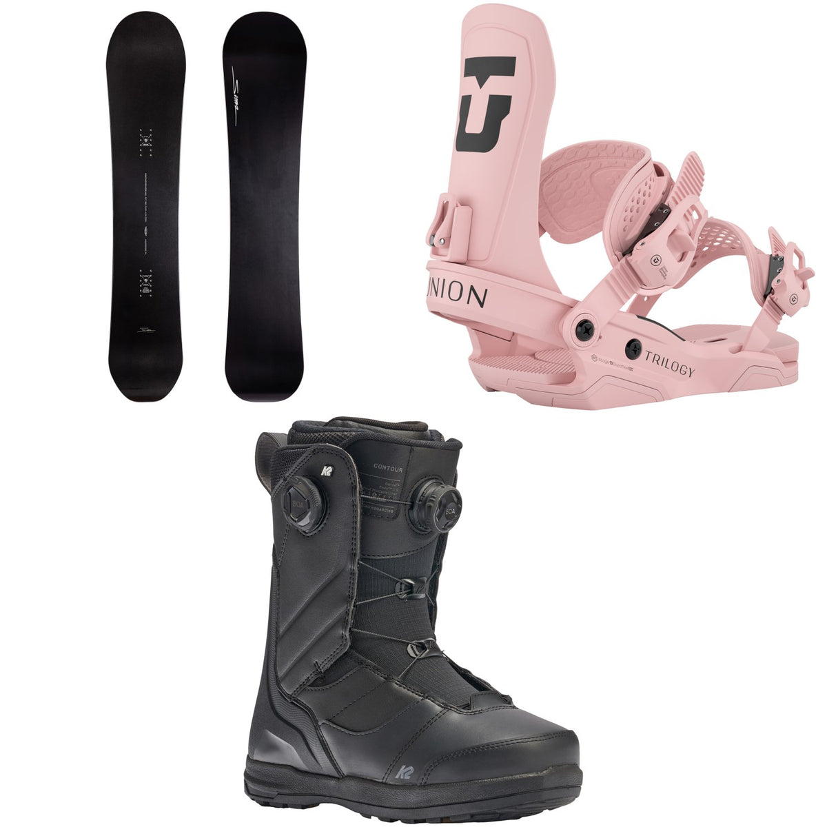 Sims Macrodose Snowboard + Union Trilogy Snowboard Bindings + K2 Contour Snowboard Boots - Women's 2026