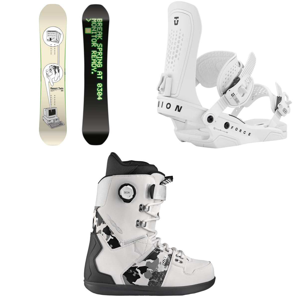 CAPiTA Spring Break Resort Twin Snowboard + Union Force Snowboard Bindings + Deeluxe D.N.A. Pro Snowboard Boots 2026