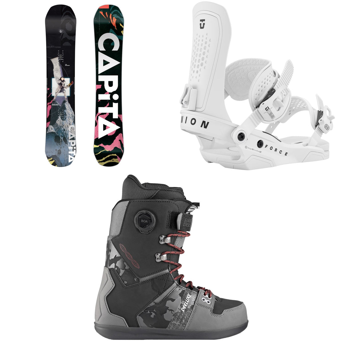 CAPiTA Defenders Of Awesome Snowboard + Union Force Snowboard Bindings + Deeluxe D.N.A. Pro Snowboard Boots 2026