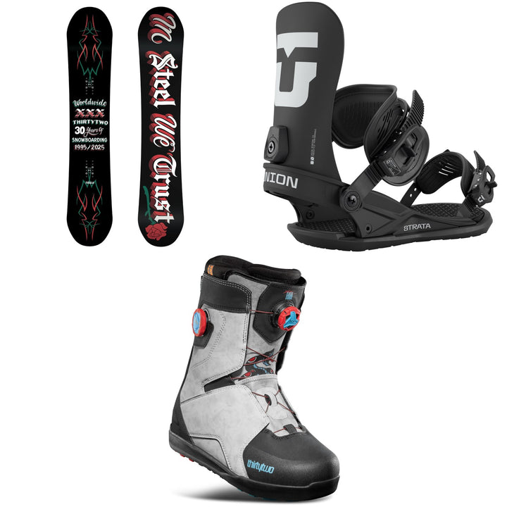 thirtytwo T32M LTD Snowboard + Union Strata Snowboard Bindings + thirtytwo Lashed Double Boa Snowboard Boots