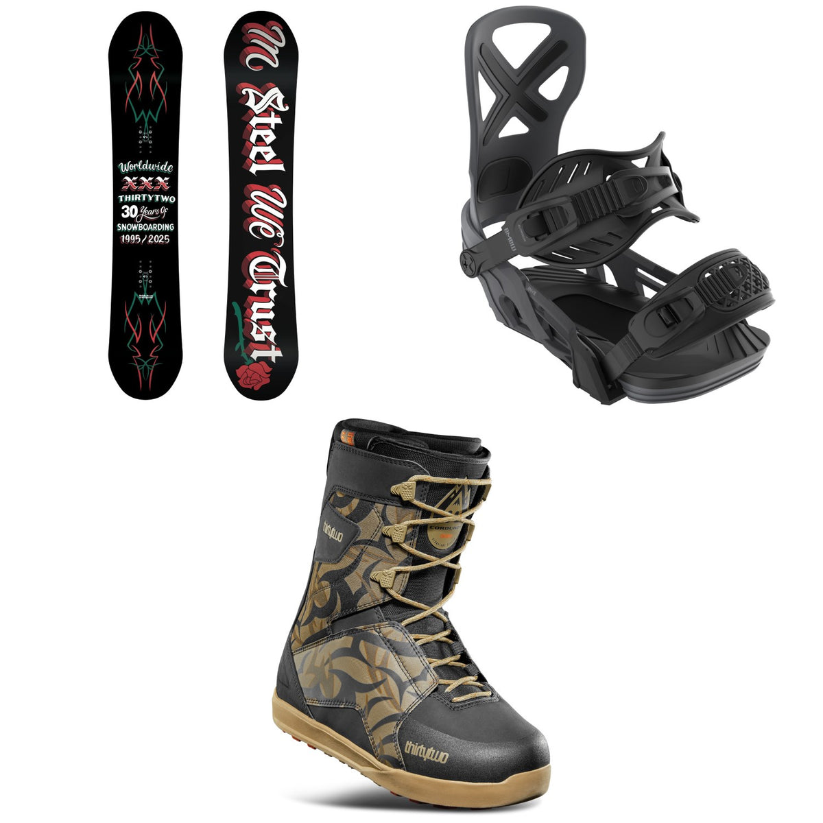 thirtytwo T32M LTD Snowboard + Bent Metal Anvil Snowboard Bindings + thirtytwo Lashed Snowboard Boots
