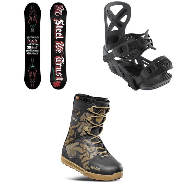 thirtytwo T32M LTD Snowboard + Bent Metal Anvil Snowboard Bindings + thirtytwo Lashed Snowboard Boots