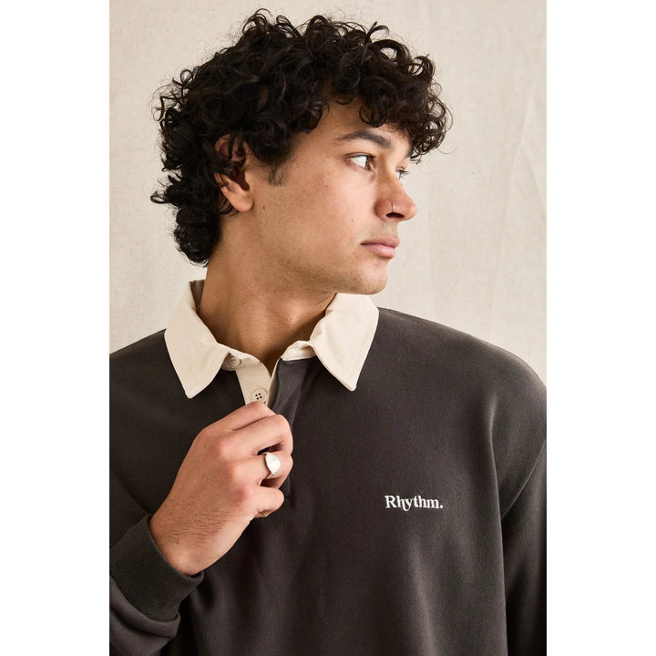 Rhythm Koa Vintage Rugby Long-Sleeve Polo - Men's Olive