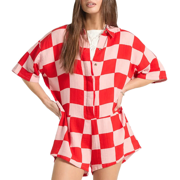Brixton The Getaway Romper - Women's Silver Pink/Adrenaline Rush Checkerboard