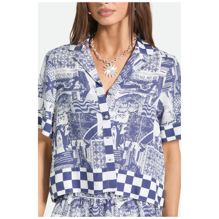 Brixton The O Mar Button Down Short-Sleeve Woven Shirt - Women's Navy/White Collage
