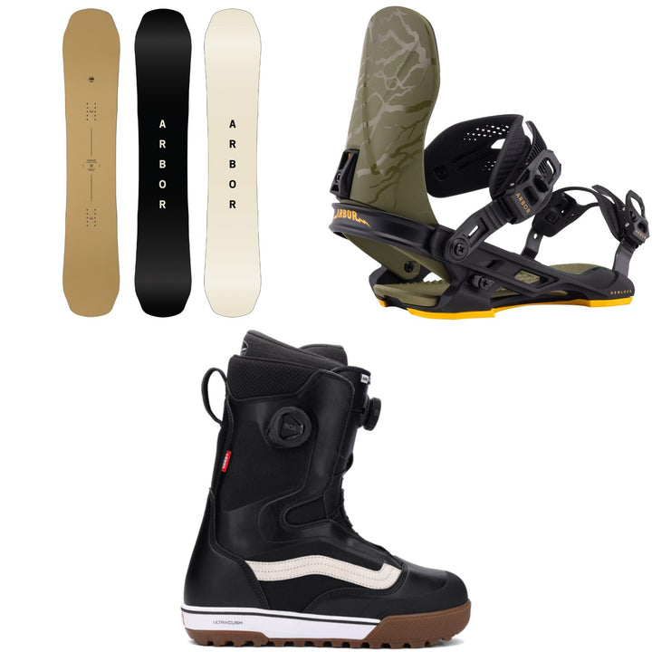 Arbor Element Decon Snowboard + Hemlock Snowboard Bindings + Vans Aura Pro Snowboard Boots