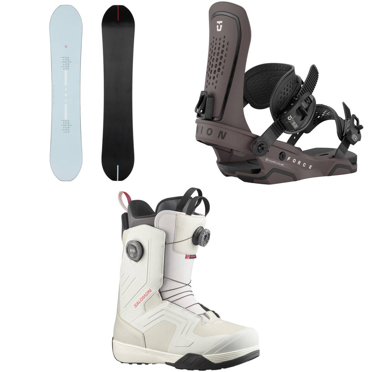 Season Kin Snowboard + Union Force Snowboard Bindings + Salomon Dialogue Dual Boa Snowboard Boots 2026