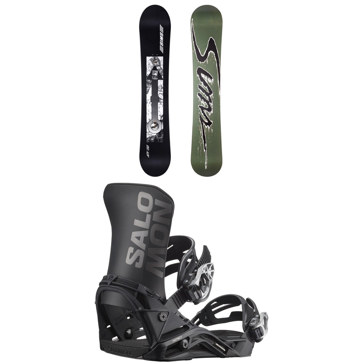 Sims ATV Snowboard + Salomon District Snowboard Bindings 2026