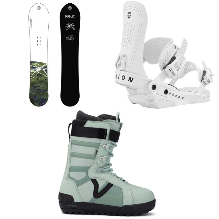 Public Snowboards Outreach Snowboard + Union Force Snowboard Bindings + Vans Hi-Standard Pro Snowboard Boots 2026