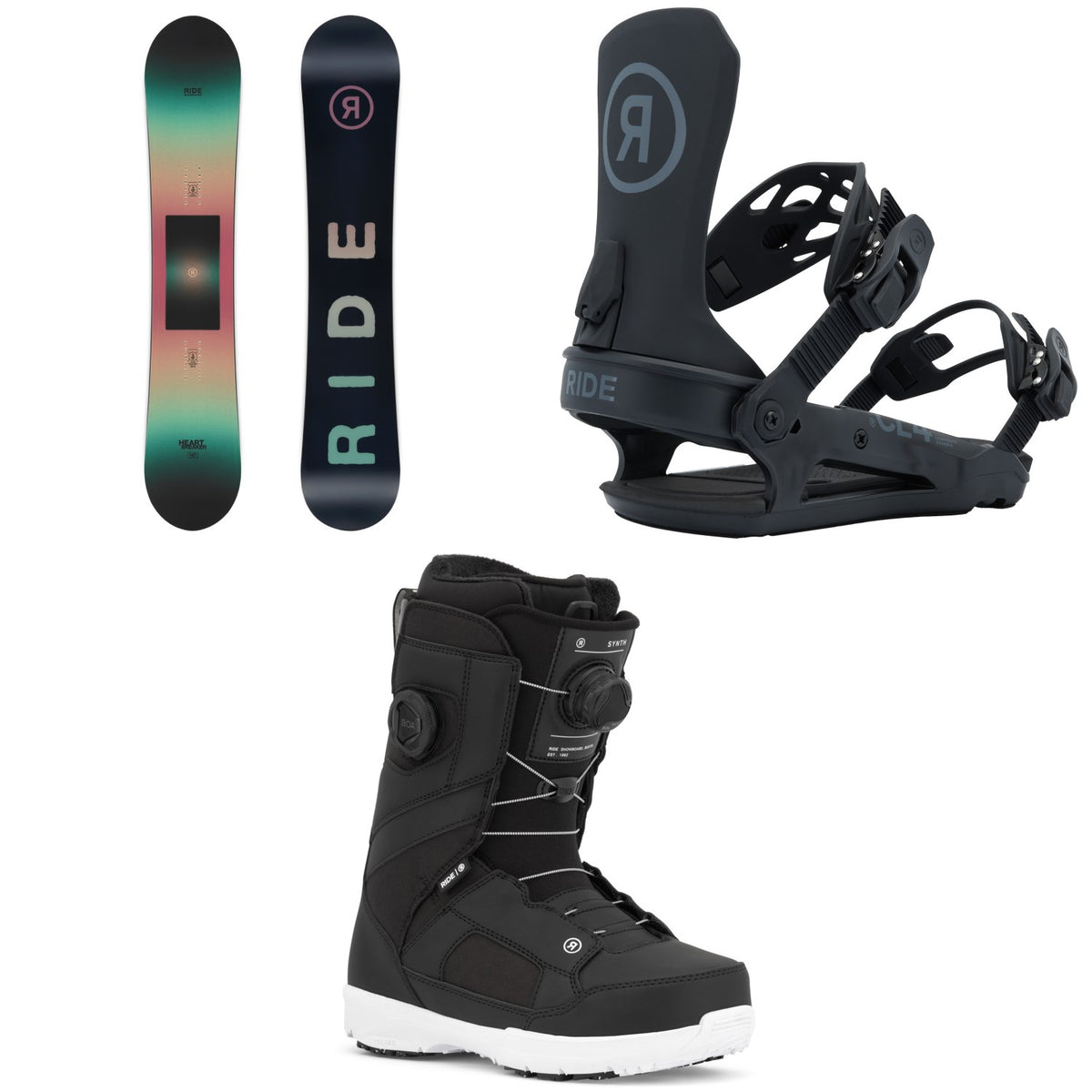 Ride Heartbreaker Snowboard + CL-4 Snowboard Bindings + Synth Snowboard Boots - Women's 2026