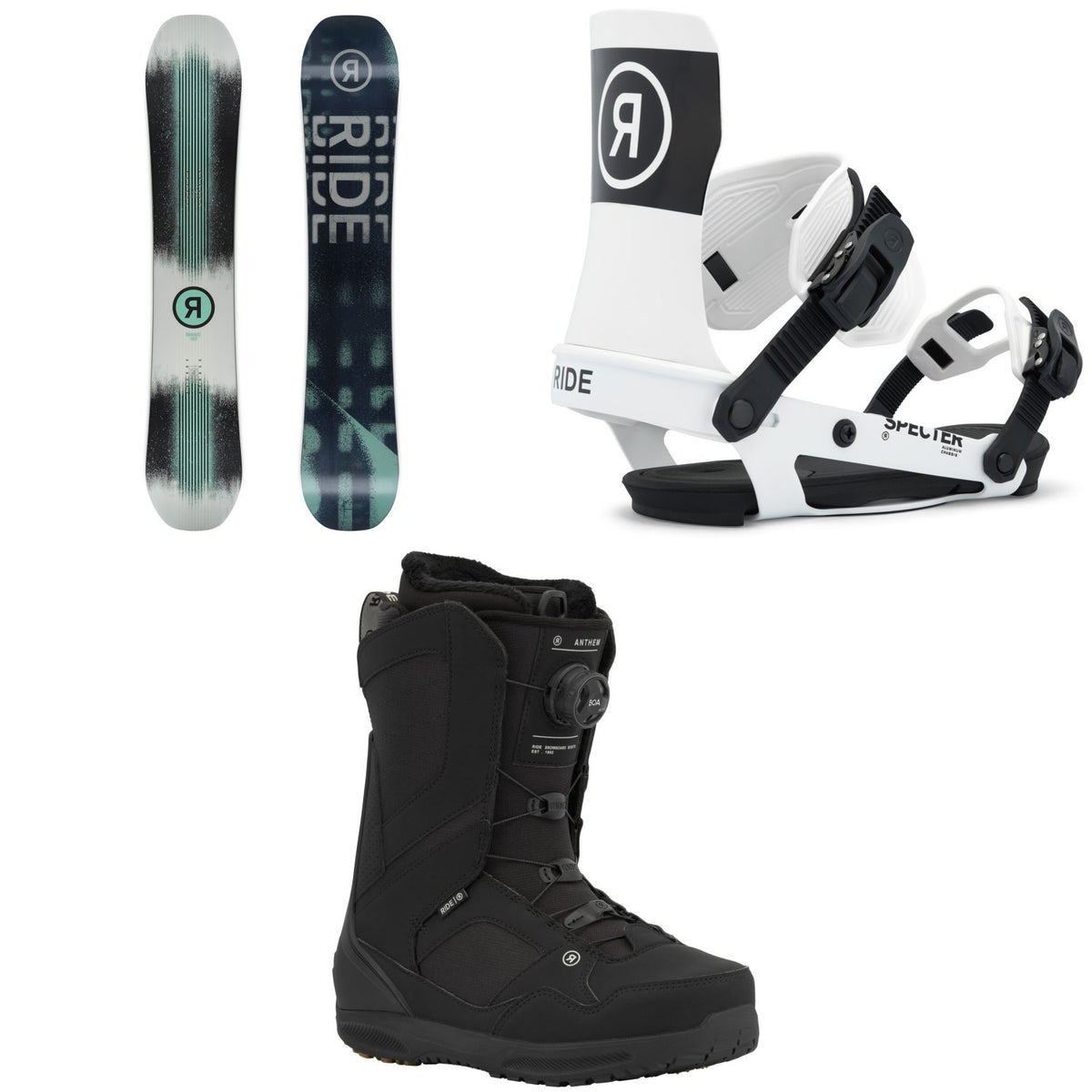 Ride Manic Snowboard + Specter Snowboard Bindings + Anthem Snowboard Boots 2026