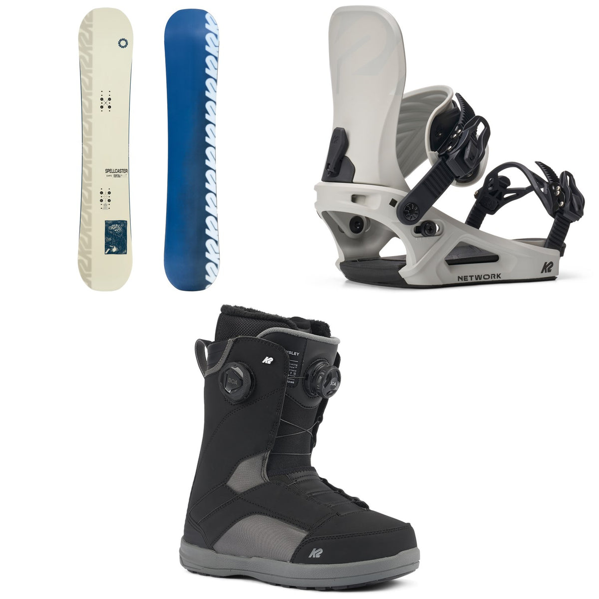 K2 Spellcaster Snowboard + Network Snowboard Bindings + Kinsley Snowboard Boots - Women's 2026