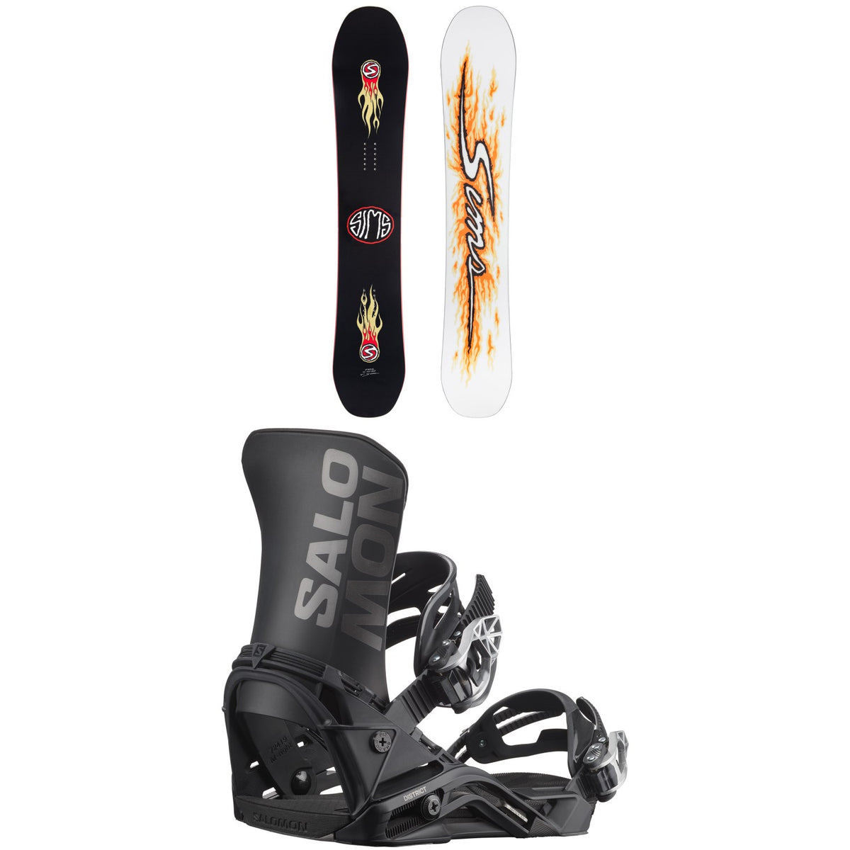 Sims Fakie Snowboard + Salomon District Snowboard Bindings