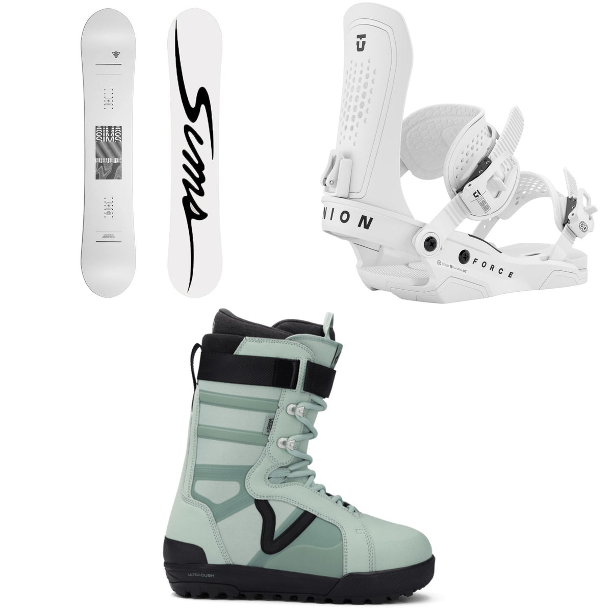 Sims Aurum Snowboard + Union Force Snowboard Bindings + Vans Hi-Standard Pro Snowboard Boots 2026