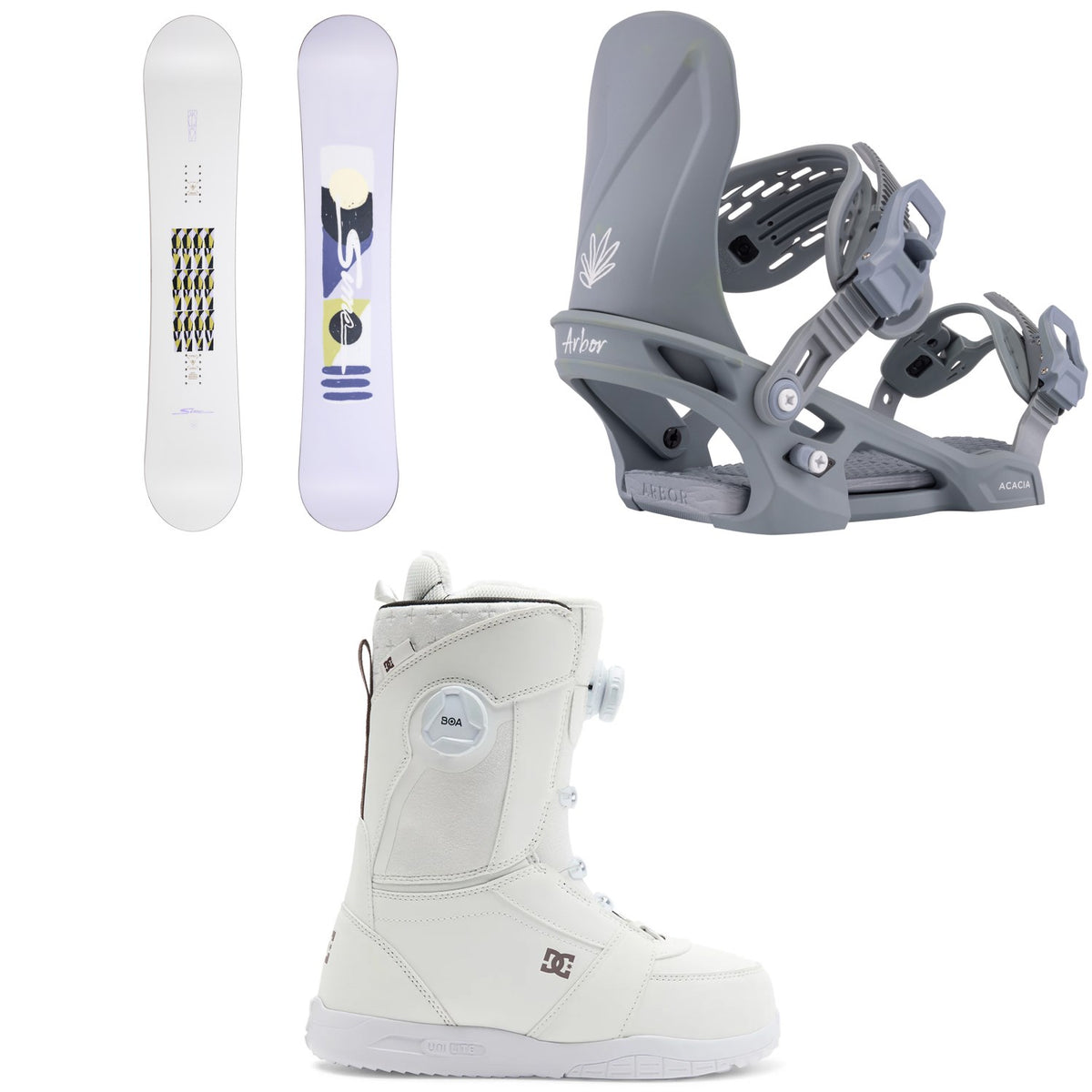 Sims Fluid Snowboard + Arbor Acacia Snowboard Bindings + DC Lotus Snowboard Boots - Women's