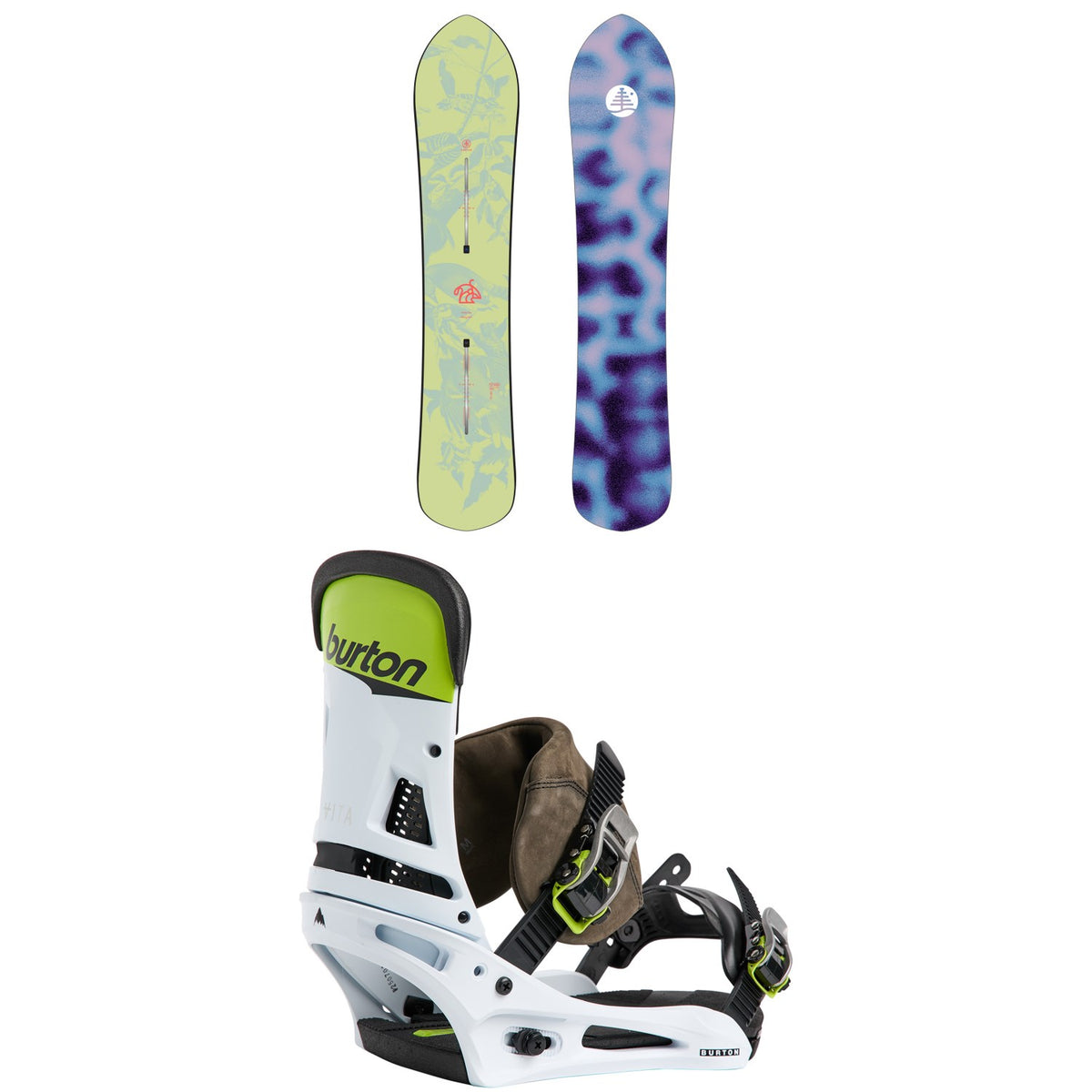 Burton Family Tree Sketch Artist Snowboard + Burton Malavita Snowboard Bindings 2026