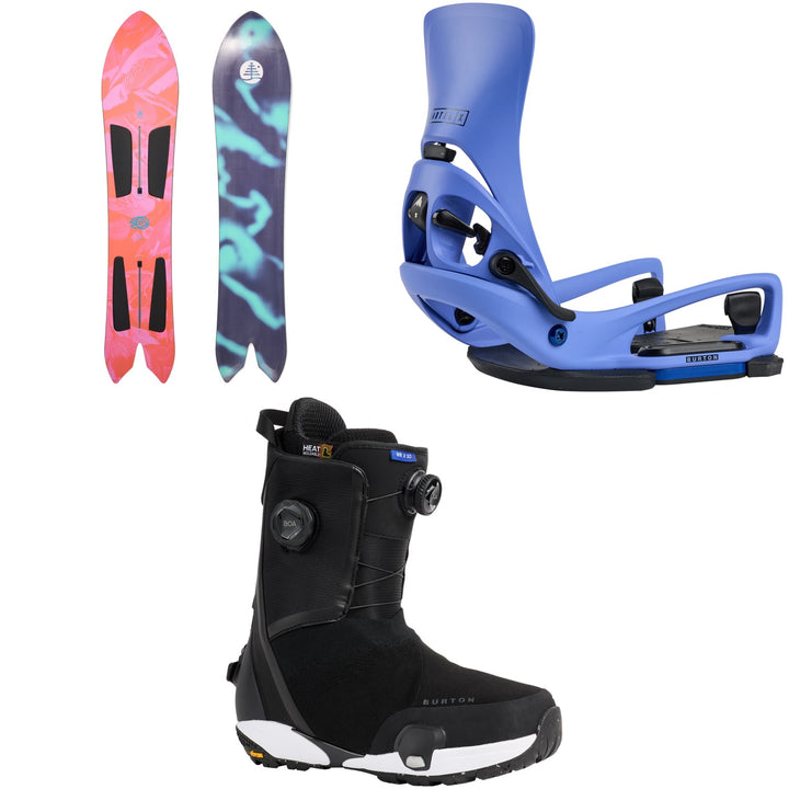 Burton Family Tree 3D Channel Surfer Snowboard + Step On Cartel X EST Snowboard Bindings + Waverange X Step On Snowboard Boots 2026