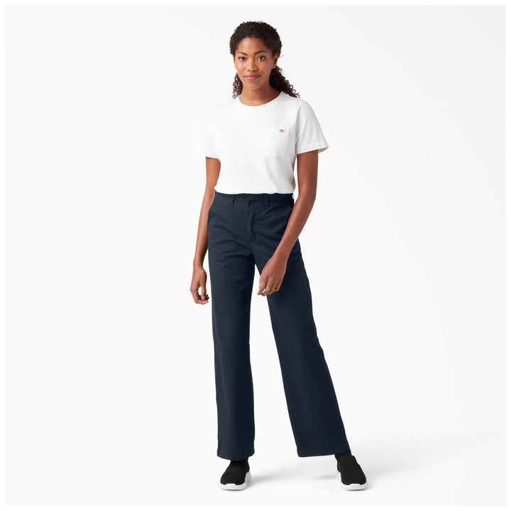 Dickies Twill Wide Leg High Rise Pants - Women's Rinsed Dark Navy