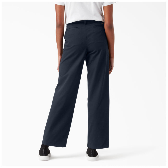 Dickies Twill Wide Leg High Rise Pants - Women's Rinsed Dark Navy