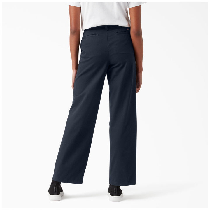 Dickies Twill Wide Leg High Rise Pants - Women's Rinsed Dark Navy