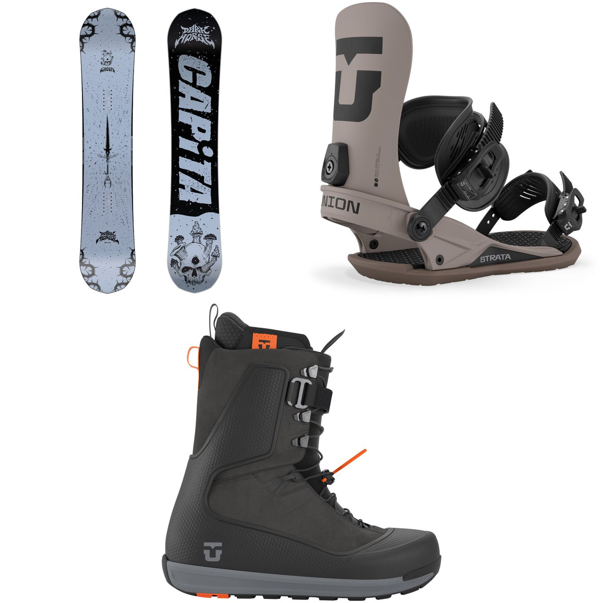 CAPiTA Dark Horse Snowboard + Union Strata Snowboard Bindings + Factory Snowboard Boots 2027