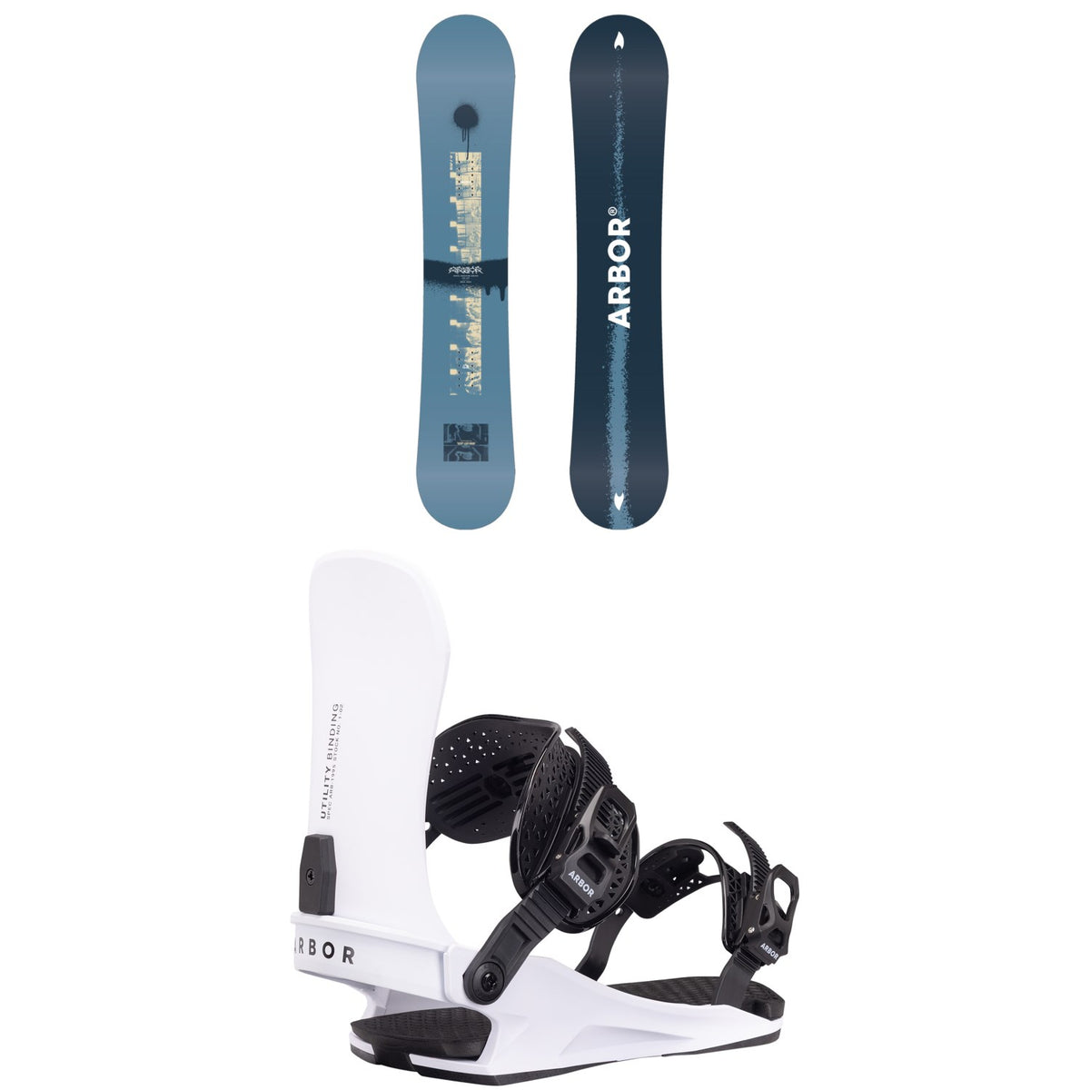 Arbor Metal Machine Decon Snowboard + Utility Snowboard Bindings 2027