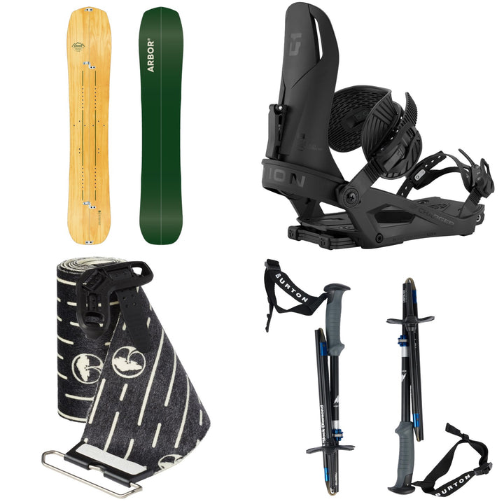 Arbor Landmark Splitboard + Union Charger Splitboard Bindings + Angusta Universal Splitboard Skins + Burton x Black Diamond Compactor Poles