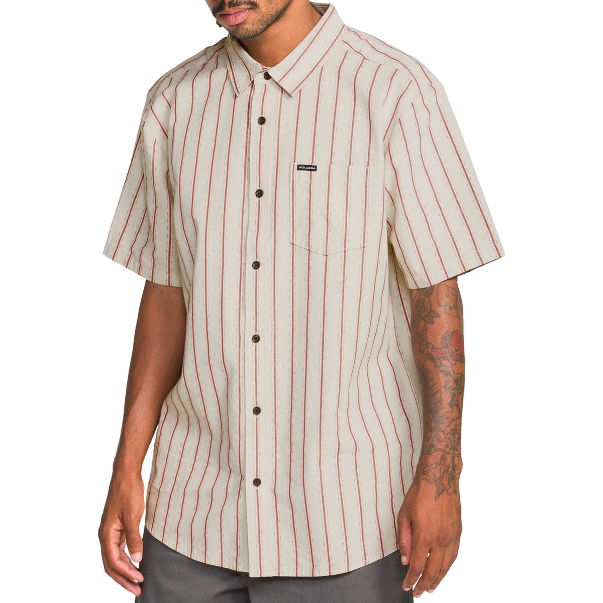 Volcom Sato Stripe Short-Sleeve Shirt - Men's Stone