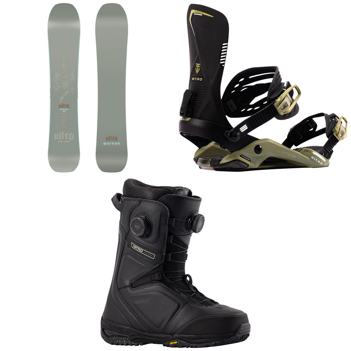 Nitro Banker Snowboard + Phantom Snowboard Bindings + Team Boa Snowboard Boots 2027