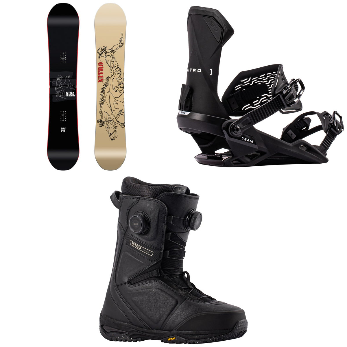 Nitro T1 Snowboard + Team Snowboard Bindings + Team Boa Snowboard Boots 2027
