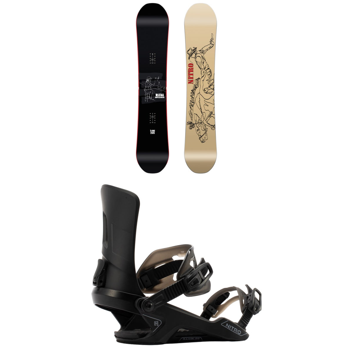 Nitro T1 Snowboard + Rambler Snowboard Bindings 2027