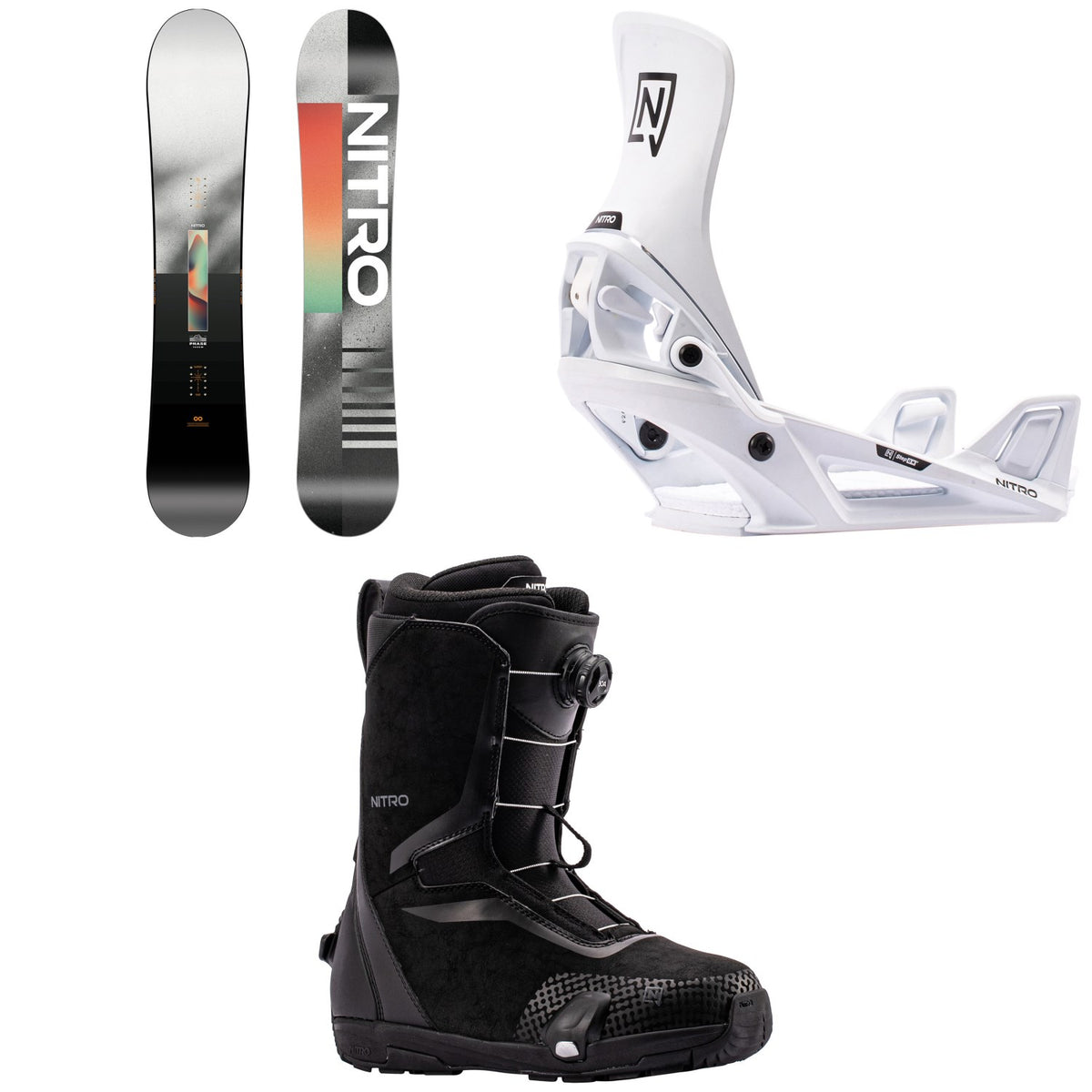 Nitro Phase Snowboard + Step On Snowboard Bindings + Sentinel Boa Step On Snowboard Boots 2027