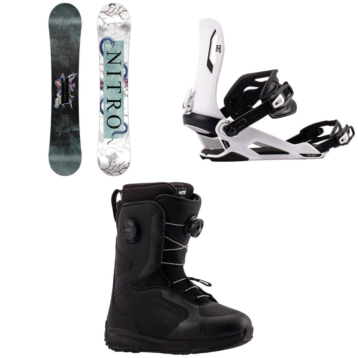 Nitro Mystique Snowboard + Talent Snowboard Bindings + Scala Boa Snowboard Boots - Women's 2027