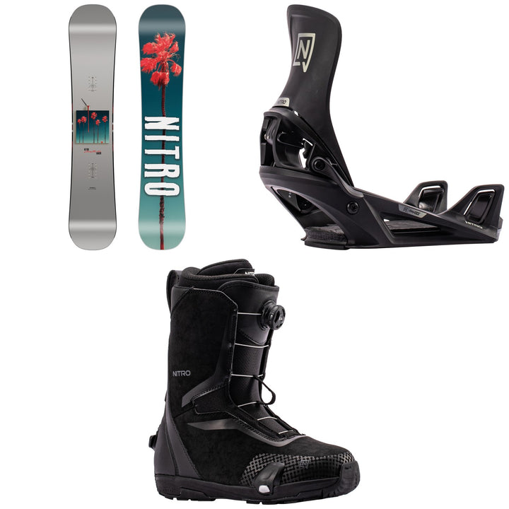 Nitro Cheap Thrills Snowboard + Step On Snowboard Bindings + Sentinel Boa Step On Snowboard Boots 2027