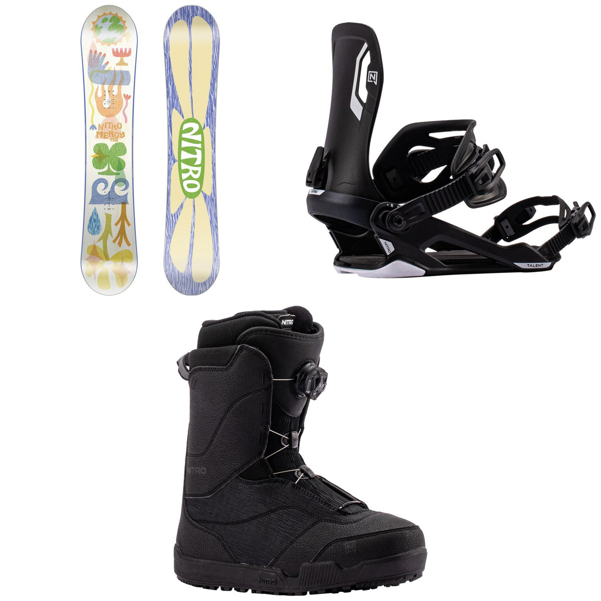 Nitro Mercy Snowboard + Talent Snowboard Bindings + Flora Boa Snowboard Boots - Women's 2027