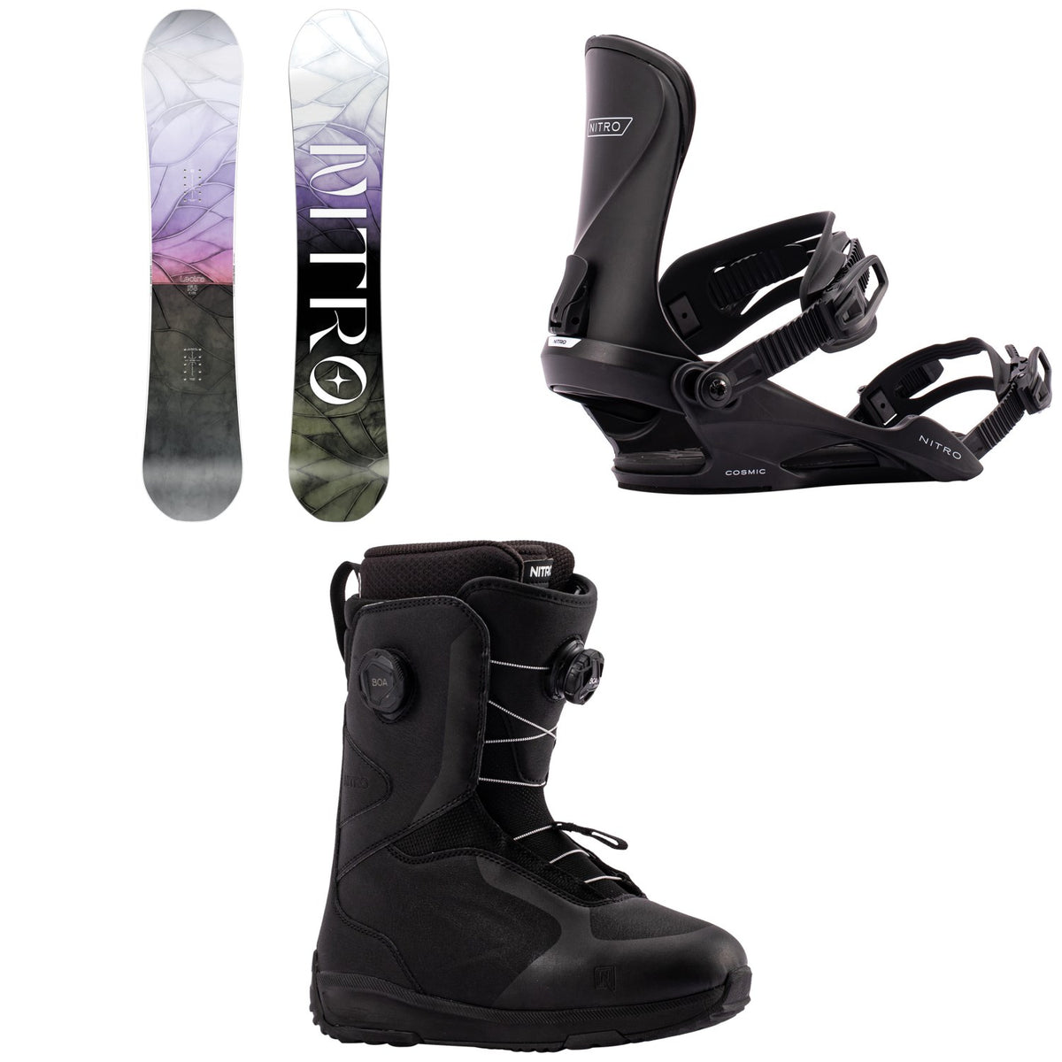 Nitro Lectra Leaf Snowboard + Cosmic Snowboard Bindings + Scala Boa Snowboard Boots - Women's 2027