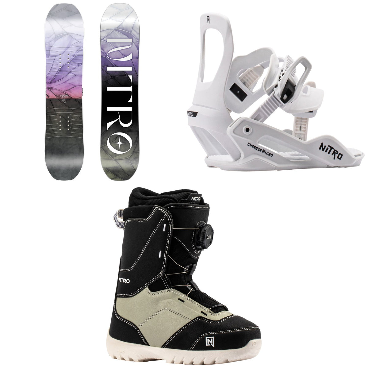 Nitro Spirit Snowboard + Charger Micro Snowboard Bindings + Droid Boa Snowboard Boots - Kids' 2027