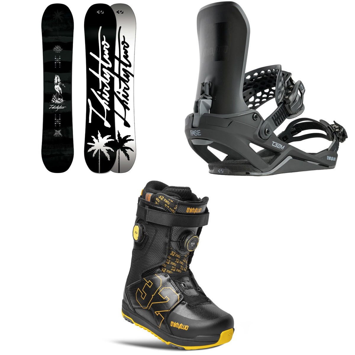 thirtytwo Permanent Vacation Carbon Snowboard + T32M FASE Snowboard Bindings + Lashed XLT Double Boa Snowboard Boots 2027