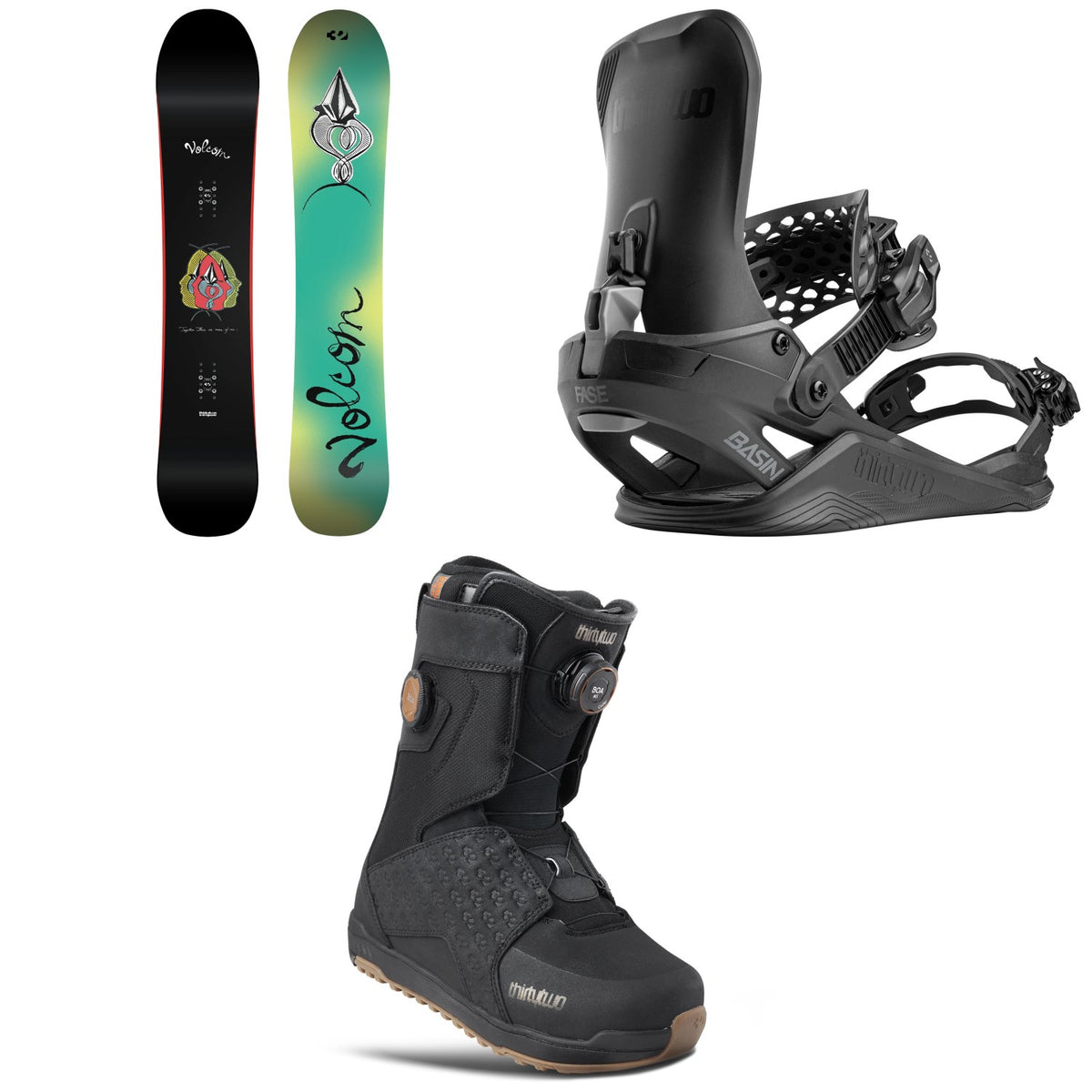 thirtytwo x Volcom Cosm Snowboard + Basin FASE Snowboard Bindings + Lashed Double Boa Snowboard Boots 2027