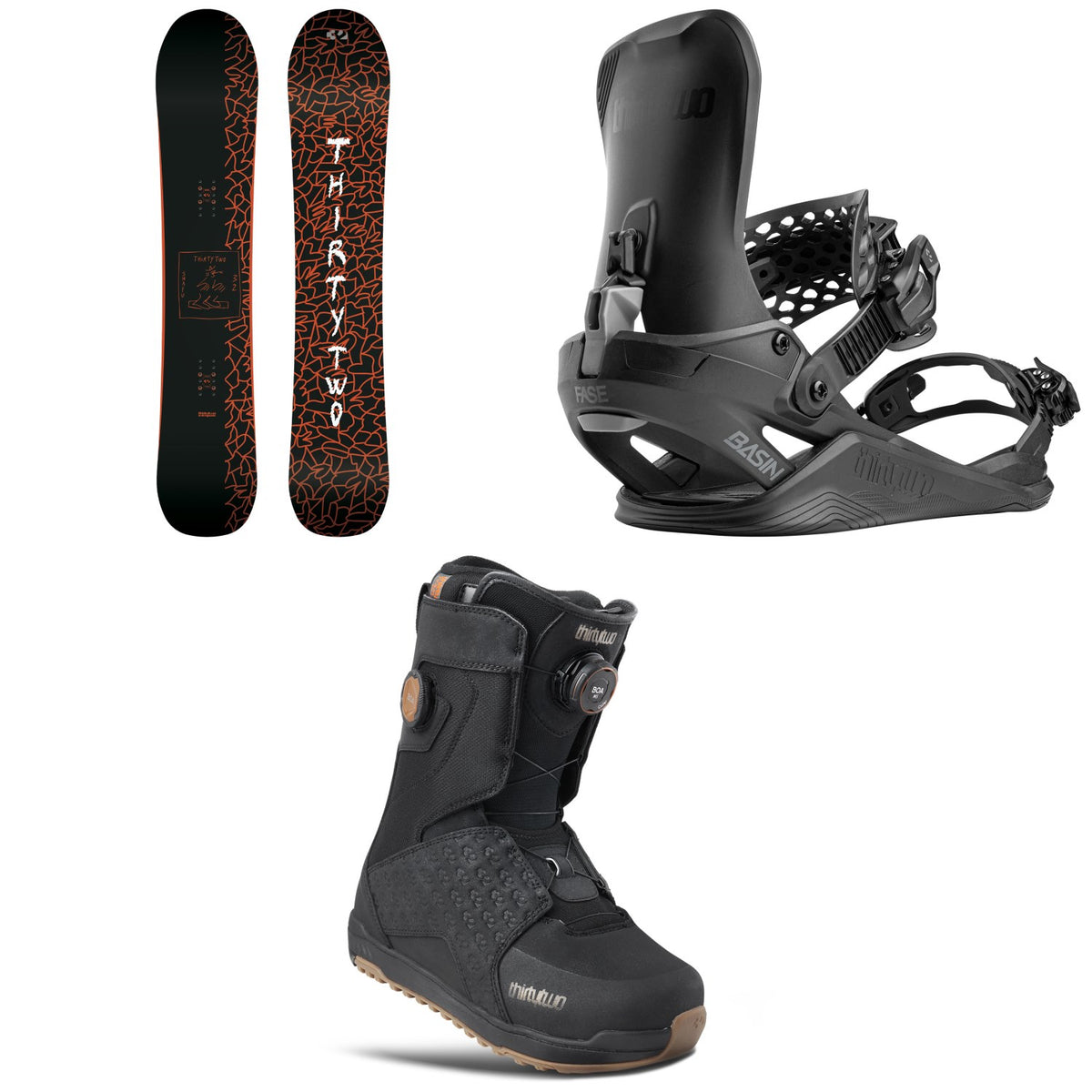 thirtytwo SNAFU Snowboard + Basin FASE Snowboard Bindings + Lashed Double Boa Snowboard Boots 2027